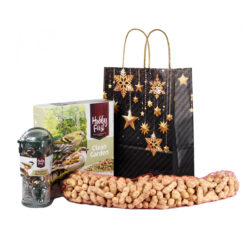 Kerstcadeau tip vogelvoer in feestelijke cadeautas.