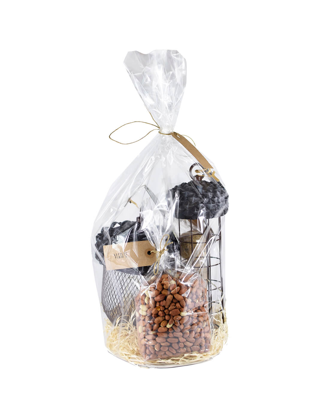 Vogel-Erdnüsse und Futter-Silo-Eichel in Geschenkpackung.