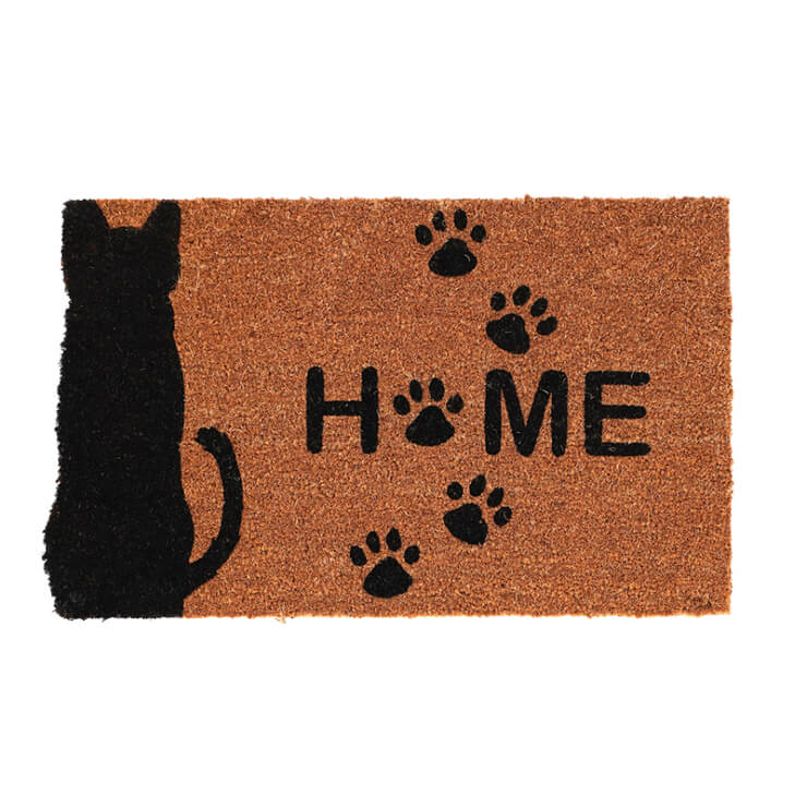 Fußmatte Silhouette Katze mit Text 'home'.