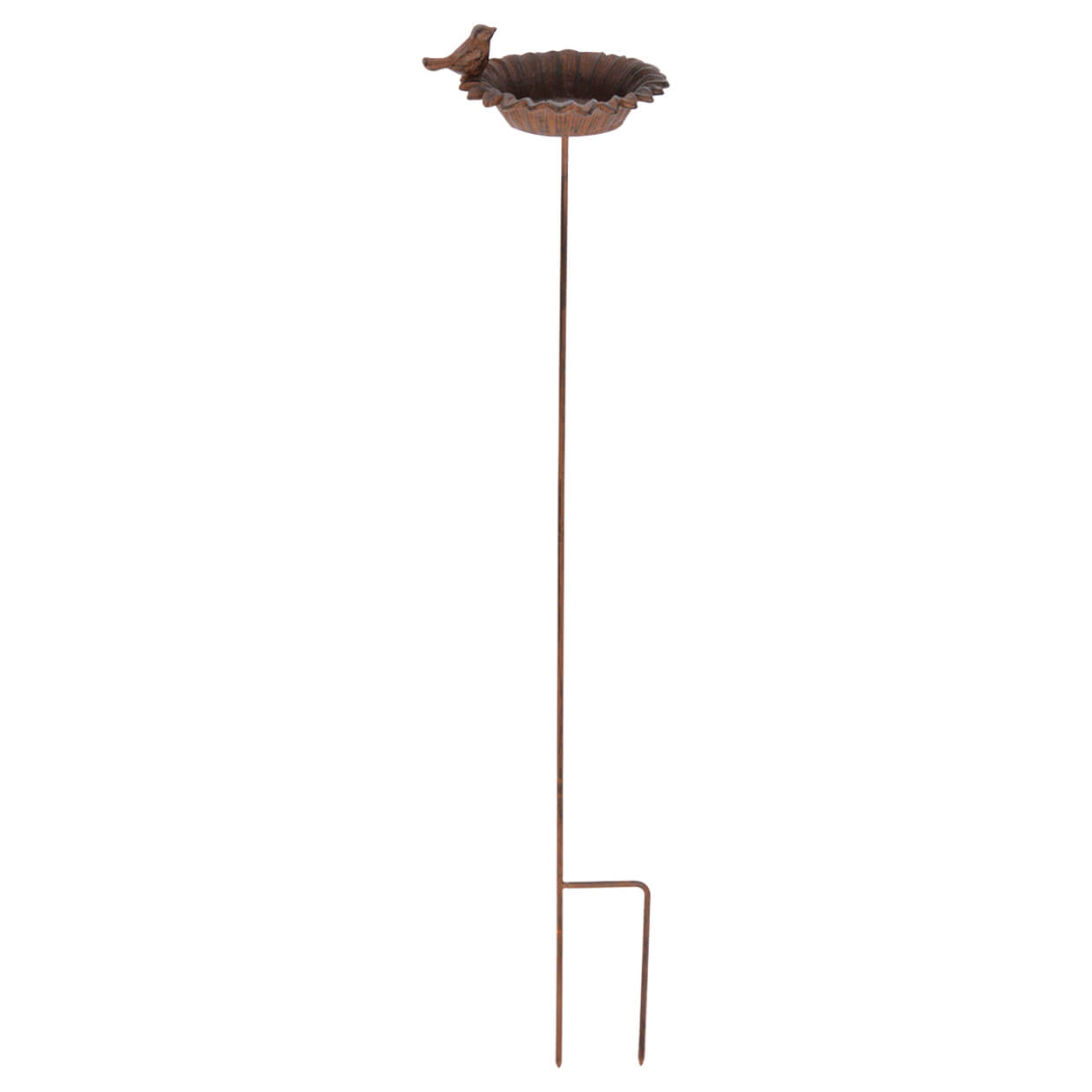 Vogelbad van gietijzer op metalen pin.