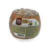 Ganze gefüllte Kokosnuss mit Granola für Vögel an einer Schnur.