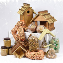 Kerspakket XL voor natuur vogels met vogelhuisje en vogelvoer.