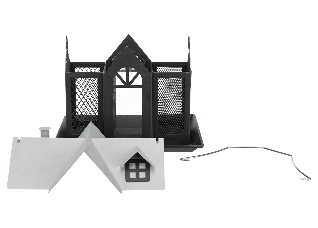 Schwarzes Mehrkammern-Vogelfutterhaus Villa mit abnehmbarem Dach