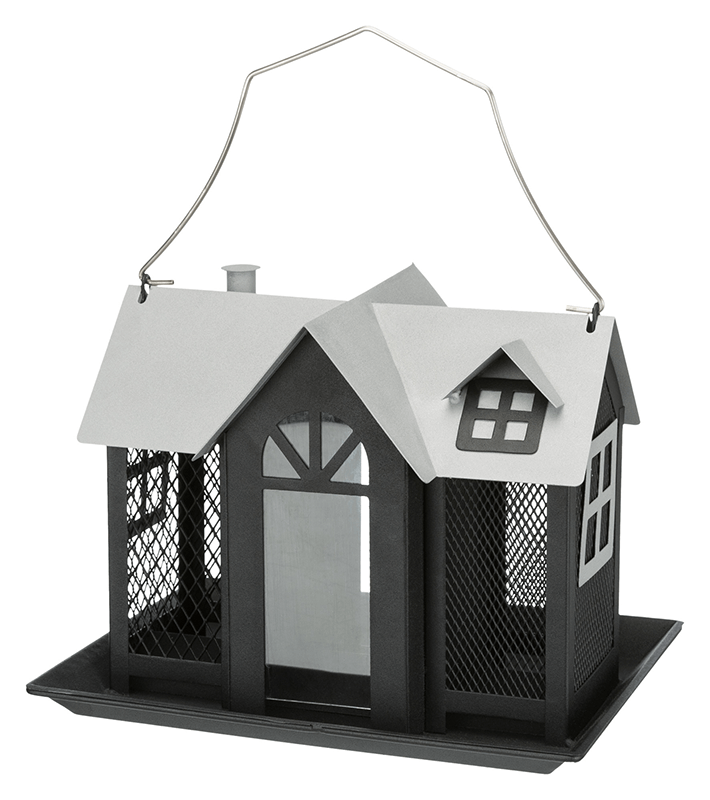 Schwarzes Vogelfutterhaus Villa mit mehreren Futterfächern
