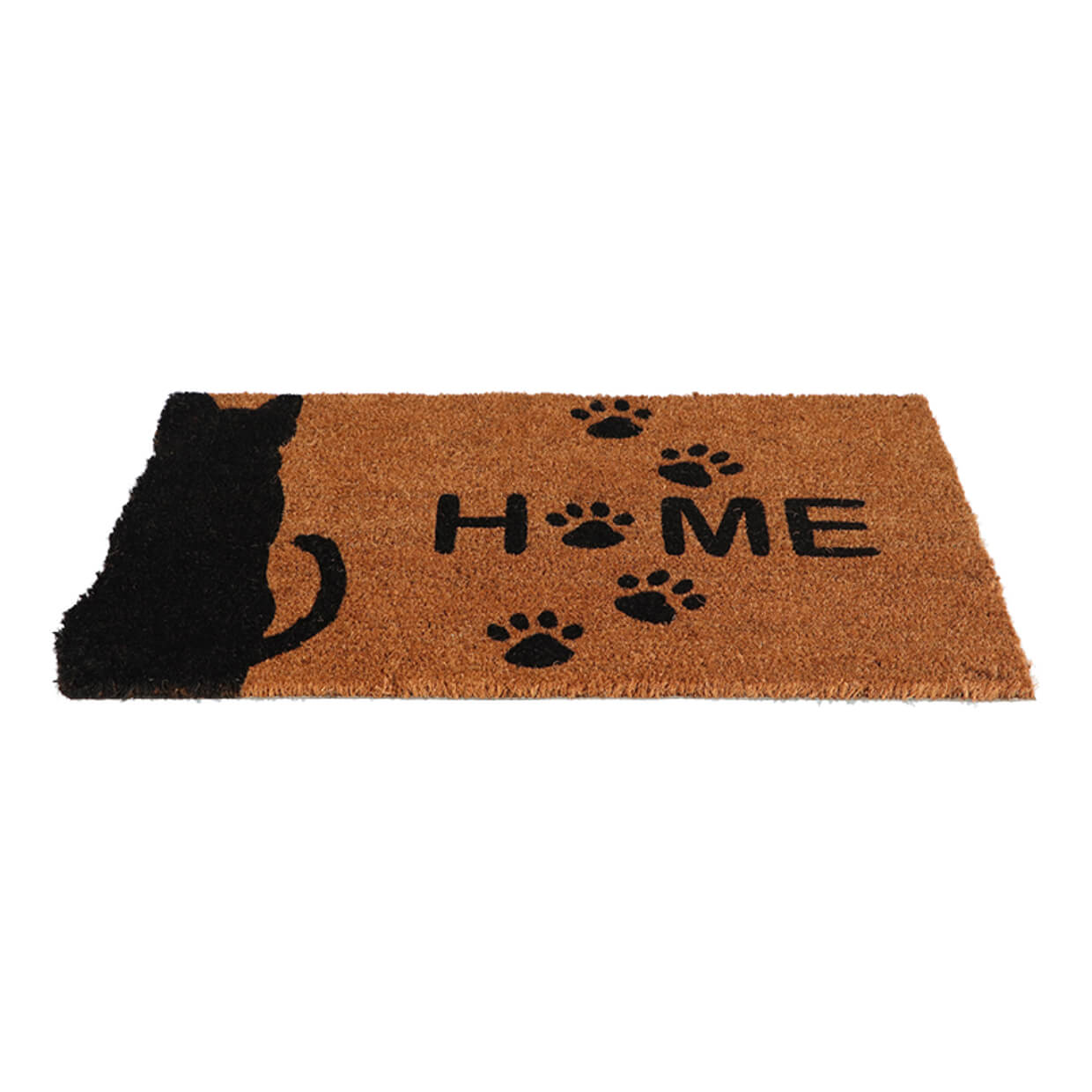 Fußmatte aus Kokosfasern mit dem Text 'Home' und einer Katze.