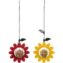 Futterballhalter für Fettbälle in Form einer Blume.