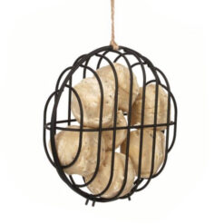 Ronde zwarte houder voor vetbollen voor vogels.