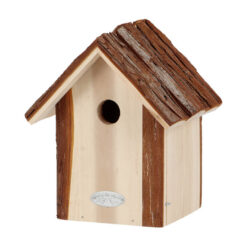 Vogelhuisje voor pimpelmezen met dak van schors.