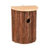 Halfrond houten vogelhuisje met schorshout.