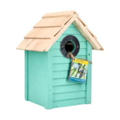 Vogelhuisje groen blauw strandhuis