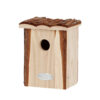 Vogelhuisje voor de winterkoning van hout en boomschors.