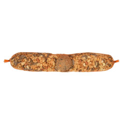 Vogelslinger voor tuinvogels met pinda's en een mezenbol.