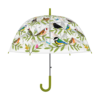 Transparante paraplu met vrolijke vogel print.