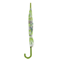 Groene doorzichtige paraplu met vogels.