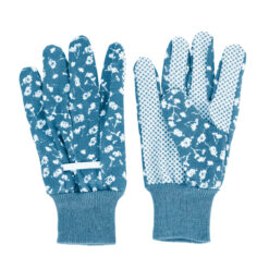 Leuke blauwe tuinhandschoenen van katoen met nopjes.