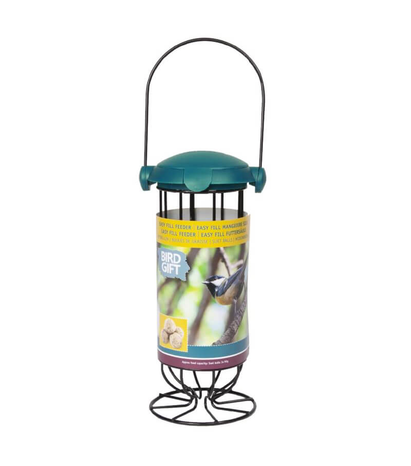 Blauer Fettballhalter für Vögel.