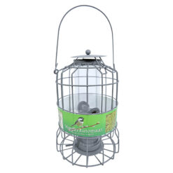 Grijze voedersilo voor kleine vogels.