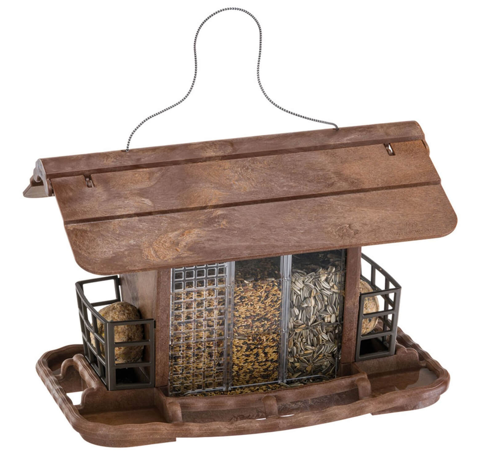 Breites Vogelfutterhaus für verschiedene Arten von Vogelfutter.