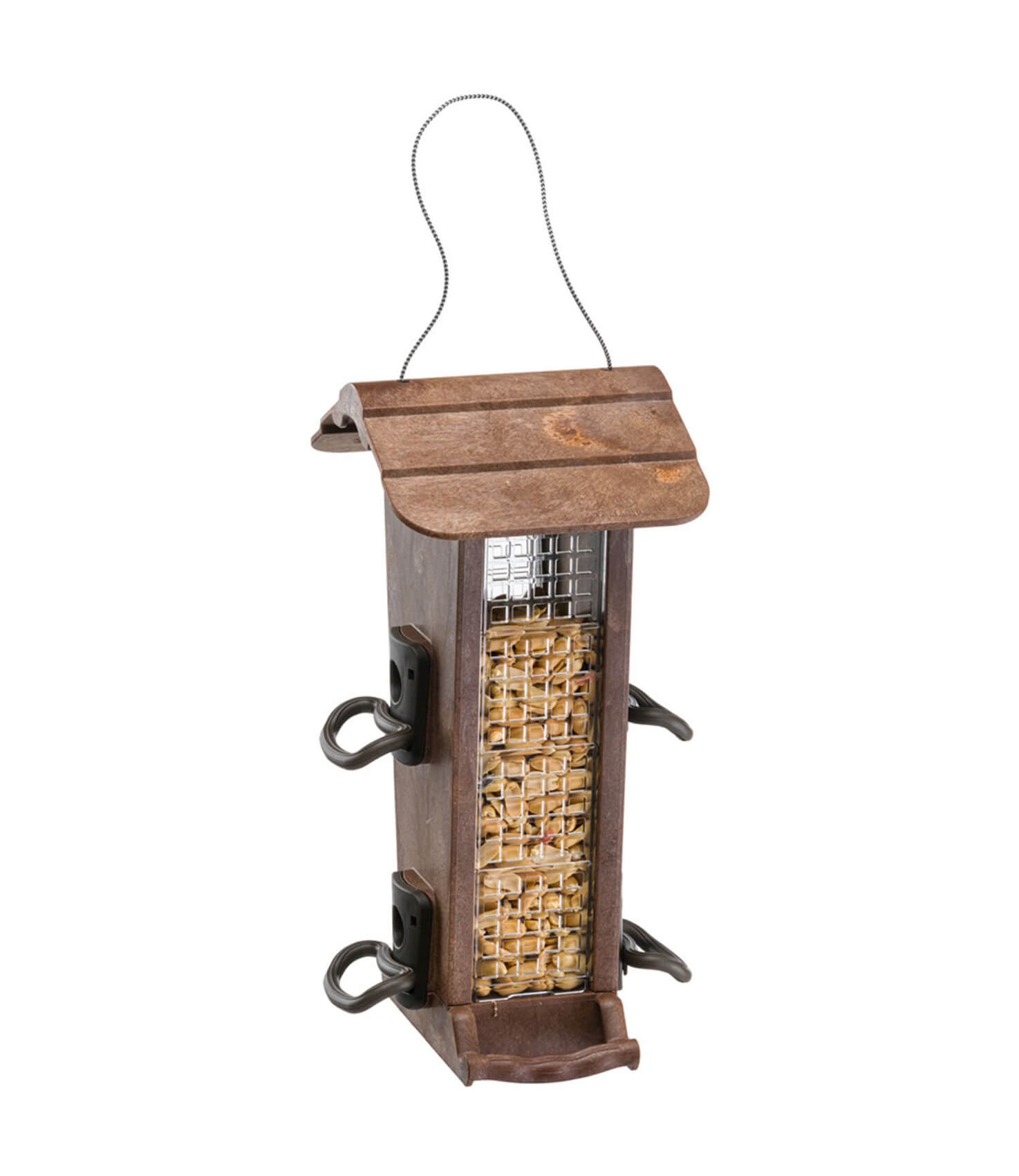 Hoge voersilo voor tuinvogels hout.