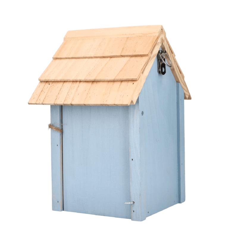 Blauw vogelhuisje met houten dak aruba