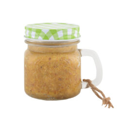 Vogel-Erdnussbutter-Geschenk im Glasgefäß.