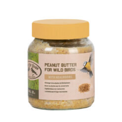 Best for birds vogelpindakaas met meelwormen in een glazen pot.