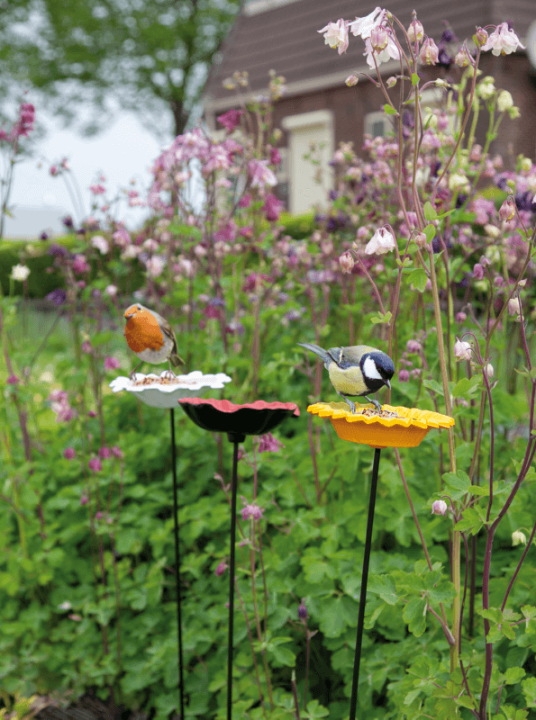 Voederschaal vogels bloemen op steel
