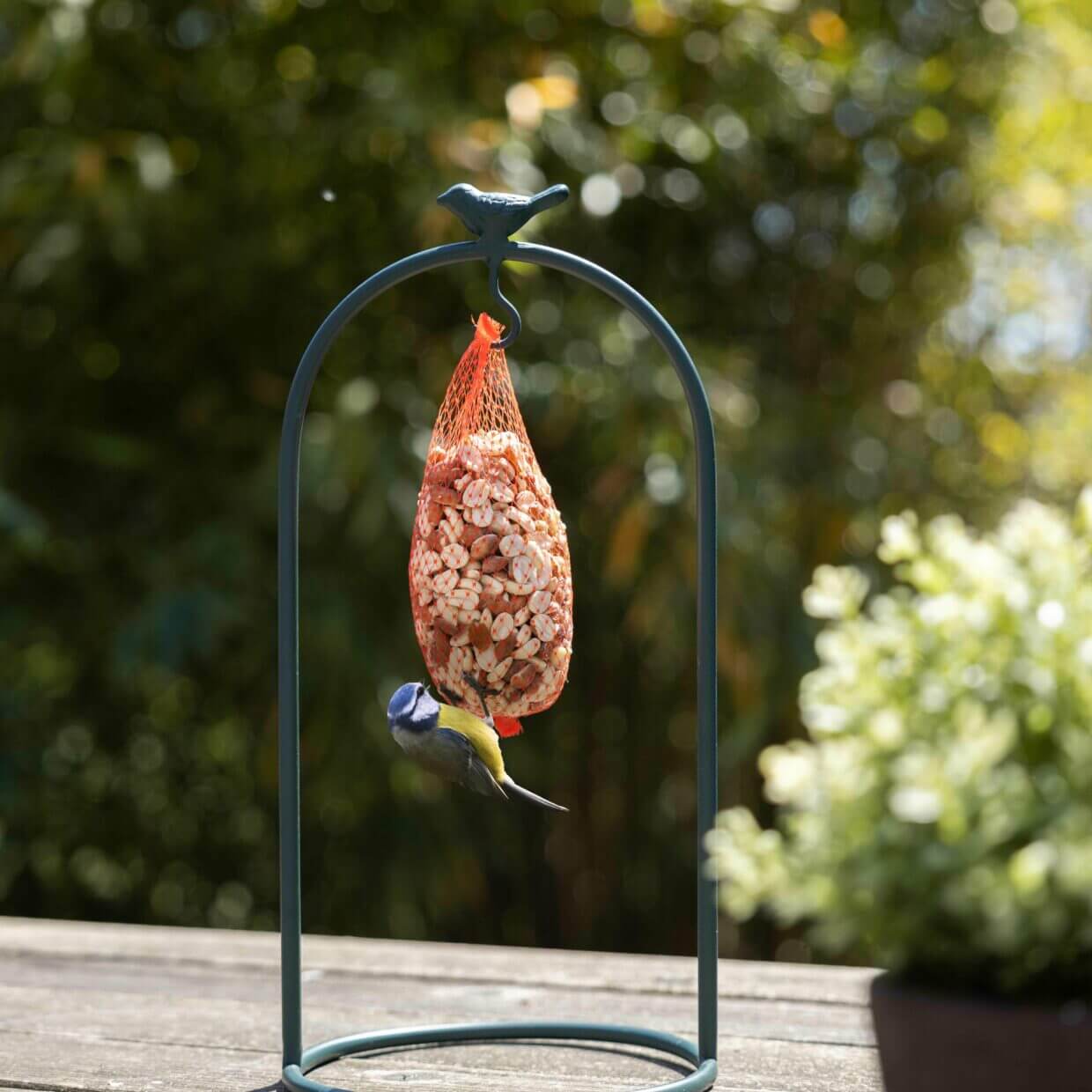Vogelfutteraufhänger mit Haken für Erdnuss- oder Waisenkugeln.
