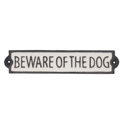 Gietijzeren bordje tekst 'Beware of the dog'