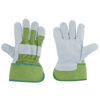 Grüne graue Gartenhandschuhe aus Leder.