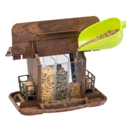 Vogelfutterhaus mit klappbarem Dach.